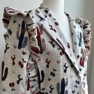 Chepè Ecru Multicolor Cactus Jacquard Ruffled Blazer with Metallic Thread – EU S